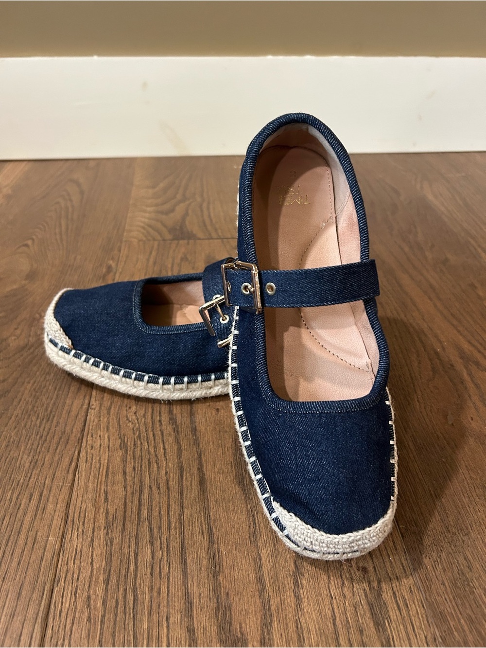 Denim Mary Jane Espadrille Shoes - Navy size 8